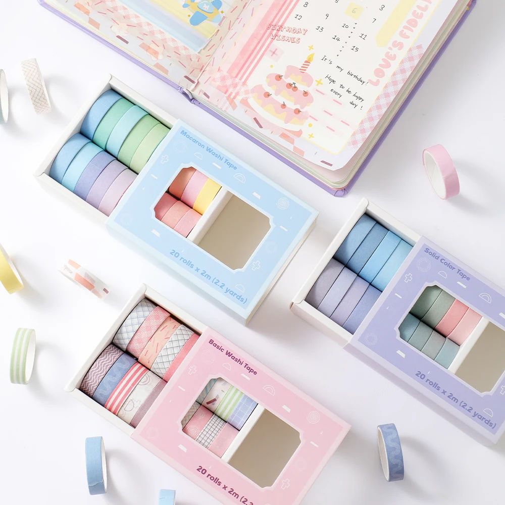 Masking Tape Thin - Set pita Washi ramping warna-warni 20