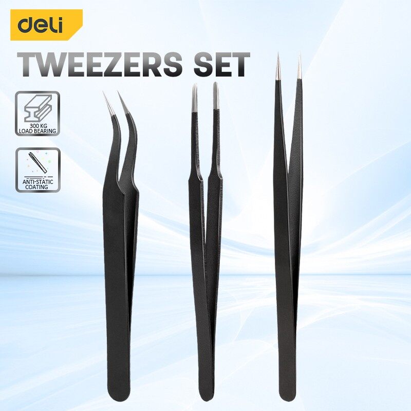 Model Kit Tweezers - Deli 3 buah Set Pinset Baja